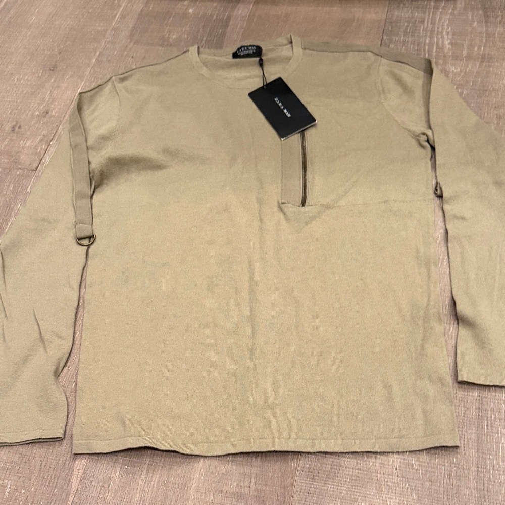 Zara Khaki Crew Neck Sweater